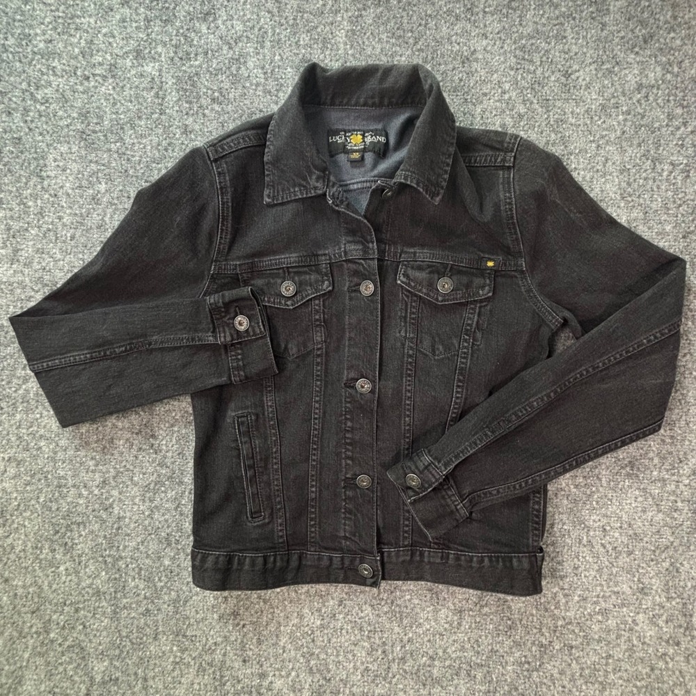 Lucky Brand Womens Black Classic Denim Jacket XS‎ Jean Jacket Button Up Coat